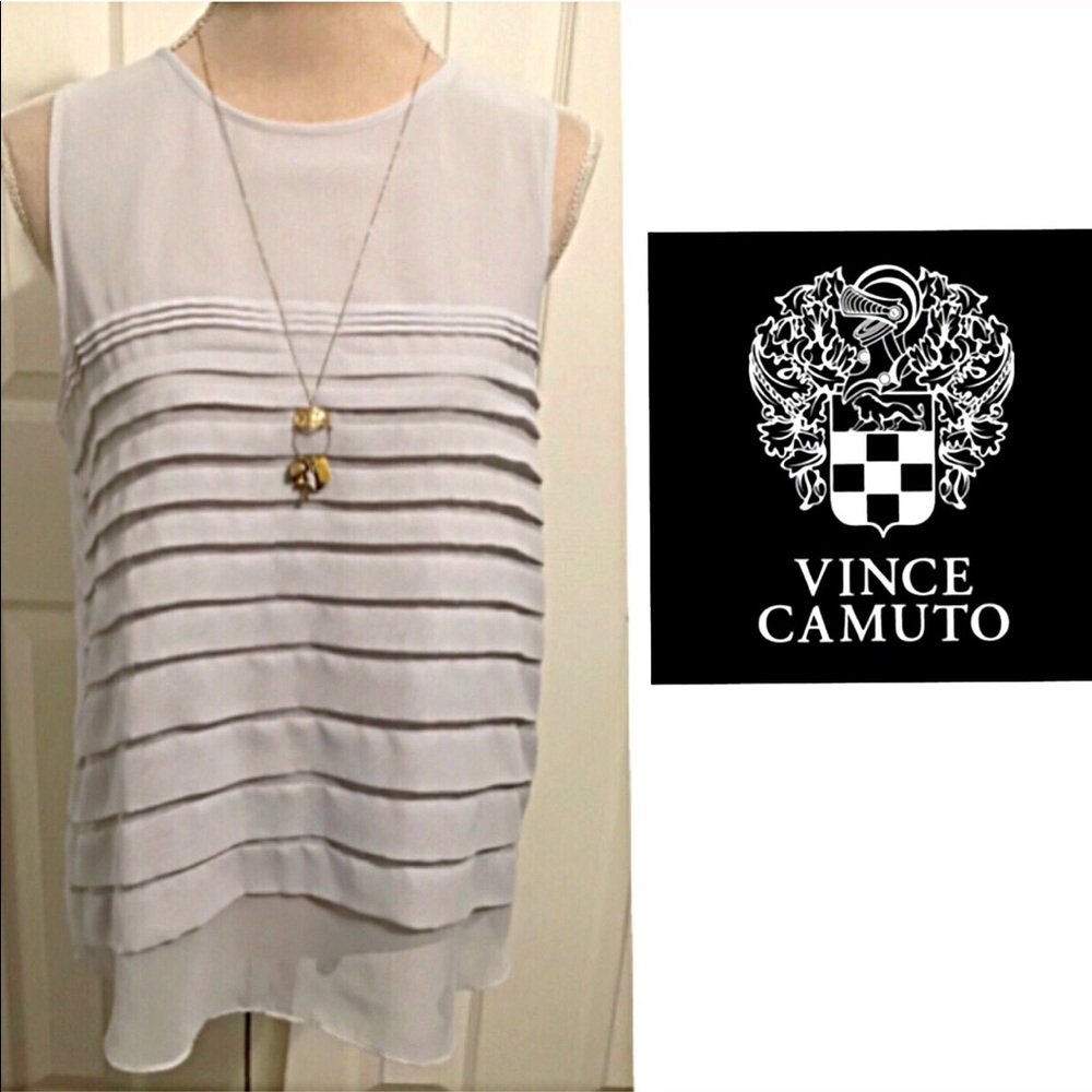 Vince Camuto White Sleeveless Pleated Layered Blouse
